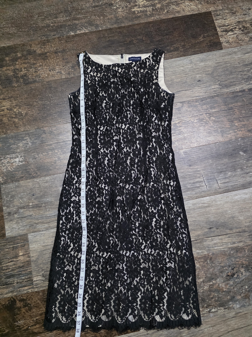 Ann Taylor Black Lace Midi Dress with Cream Underlay